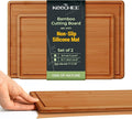 Keechee 2Pcs Cutting Board Set with Non-slip Mat, Bamboo Cutting Boards for Kitchen Meal Prep & Serving - Wood Serving Board Sets with Deep Juice Groove Ideal Kitchen Gifts
