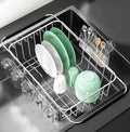 Small Dish Drying Rack in Sink, Extendable Stainless Steel Dish Drainers for Kitchen Counter, Anti-Rust Dish Dryer Rack with Utensil & Cup Holders, for Inside Sink, Over The Sink(for 1-2 People)