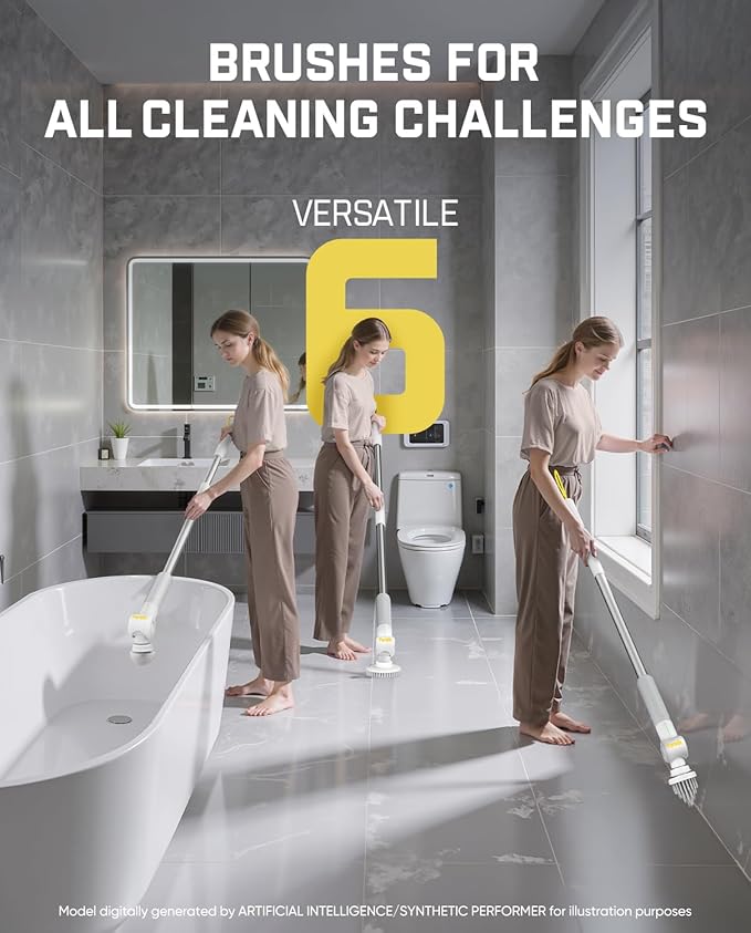 Fanttik Flip G9 Pro Electric Scrubber, VoltiPulse Motor, Dual-Speed Cleaner with 6 Brush Heads, Adjustable Angle & Extendable Handle, IPX7 Waterproof, Type-C Charge for Bathroom, Tile, Grout - White
