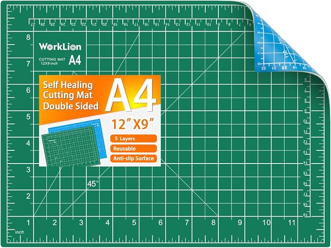 WORKLION Full 9" x 12" Art Self Healing PVC Cutting Mat, Double Sided, Gridded Rotary Cutting Board for Craft, Fabric, Quilting, Sewing, Scrapbooking Project…