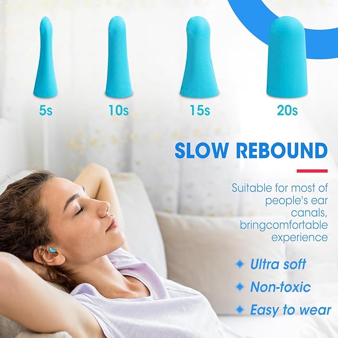 AZEN 200 Pairs Ear Plugs, NRR 32dB Soft Foam Ear Plugs for Sleeping Noise Cancelling, Earplugs for Concerts Shooting Swimming Noise Reduction,Individually Wrapped (Lake Blue)