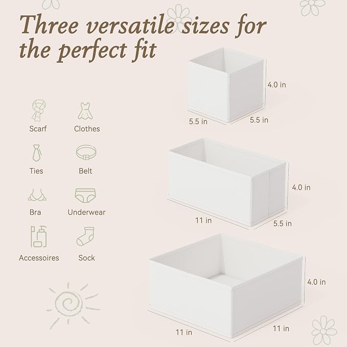 Criusia Drawer Organizers 18-Piece Set, Dresser Organizer for Baby Clothes, Foldable Closet Storage & Drawer Dividers for Underwear, Socks, Nursery, White