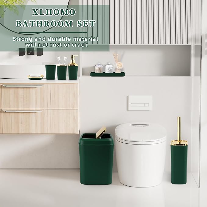 XLHOMO Bathroom Set, 9PC Bathroom Accessory Set, Green Bathroom Accessories, Green Bathroom Set, Trash Can, Soap Dispenser for Home Decor
