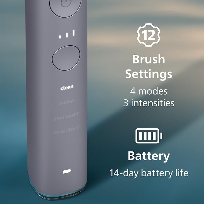 Philips Sonicare DiamondClean Smart 9300 Electric Toothbrush - Sonic Toothbrush with App, Pressure Sensor, 12 Brushing Settings, Replacement Reminder, Travel Case, Grey, Model HX9903/45
