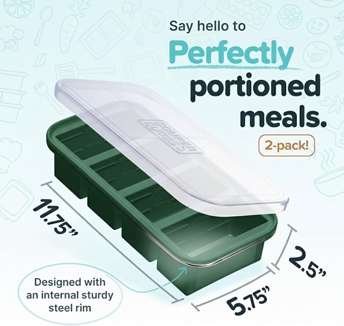 Souper Cubes 1 Cup Silicone Freezer Mold with Lid, Kale, 1-Pack | 100% Platinum-Cured Silicone Freezer Cube, Oven and Microwave Safe, Perfect for Freezing Soup, Rice, Protein, Grains and More