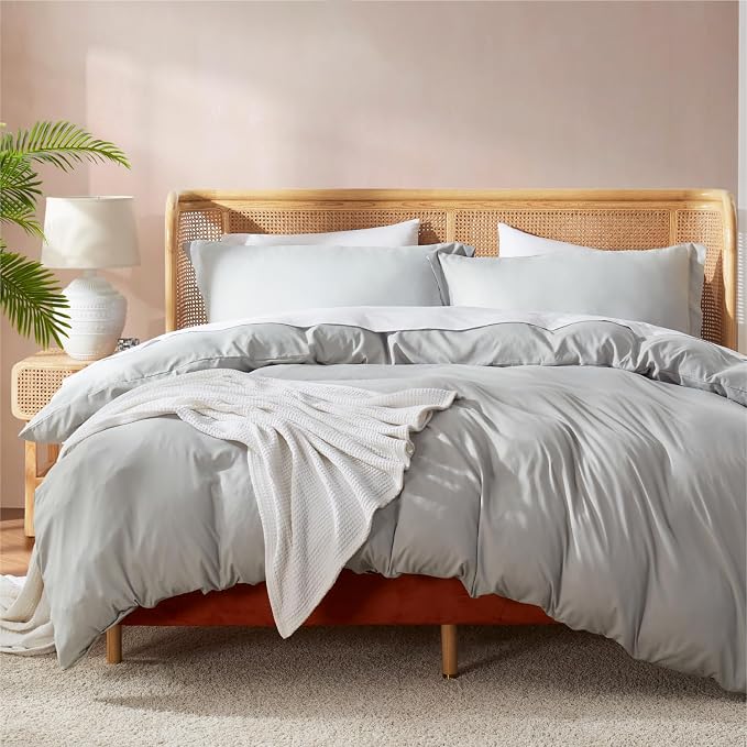 Nestl Twin Duvet Cover Set - Soft Double Brushed Light Grey Duvet Cover Twin XL, 2 Piece, with Button Closure, 1 Duvet Cover 68x90 inches and 1 Pillow Sham