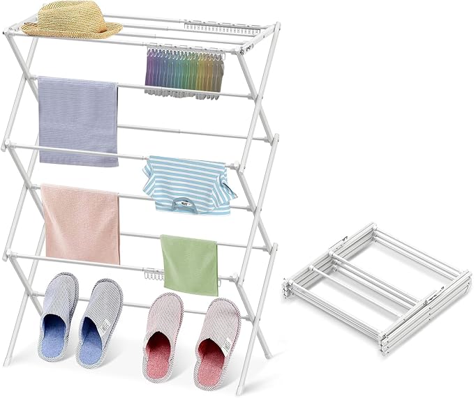 3-Tier Clothes Drying Rack Drying Rack Clothing Pure White-1pack | for Laundry - 40" x 28.8" x 14.2", Space Saving Foldable Household Indoor&Outdoor