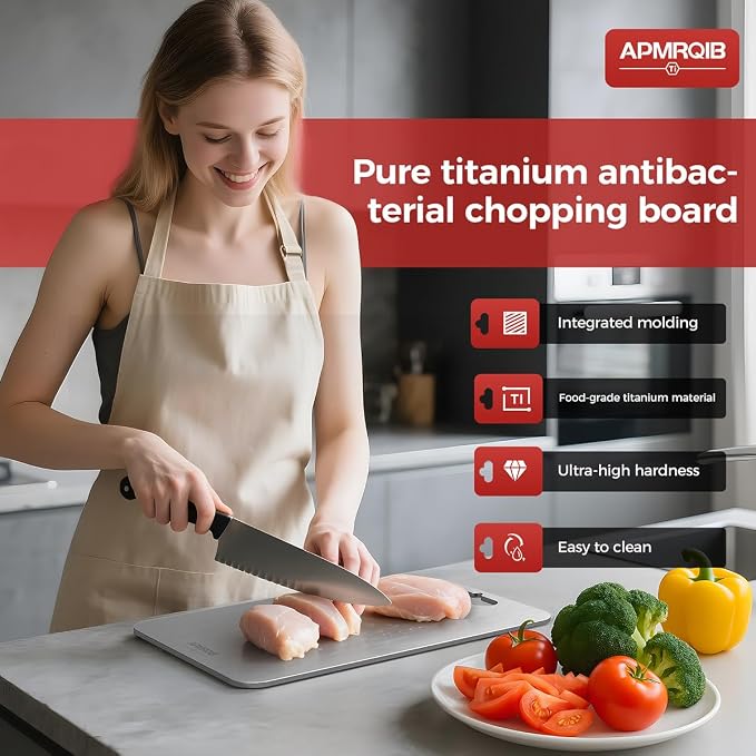 Titanium Cutting Board Set of 3,100% Pure Titanium Cutting Boards for Kitchen, Double Sided Non Toxic Cutting Board, Ideal Charcuterie & Chopping for Meat, Hygiene Durable Dishwashr（XL+L+M)