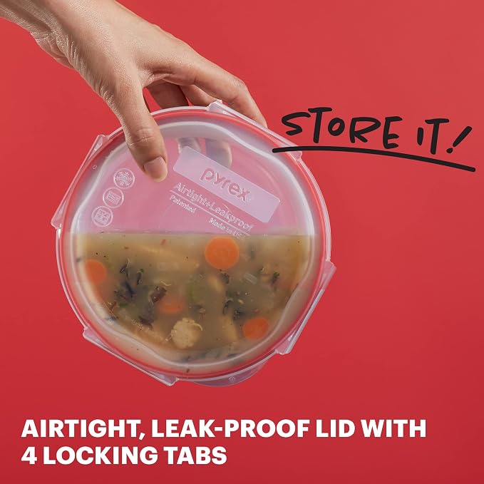 Pyrex Freshlock (7-Pack) Glass Food Storage Containers Set, (1, 2, 4 Cups) Airtight & Leakproof Plastic Locking Lids BPA-Free, Meal Prep Containers Set, Freezer Dishwasher Microwave Safe | Meal prep containers with airtight locking lids, freezer, dishw...