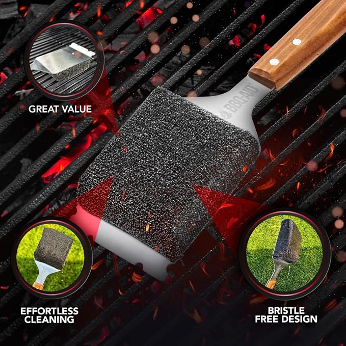 BBQ-AID 2-Pack Bristle Free Grill Brush Replacement Heads – Stainless Steel Poly Mesh Blend, No-Scratch Grill Cleaner Refills for BBQ Grill Brush and Scraper, Safe for All Grill Types