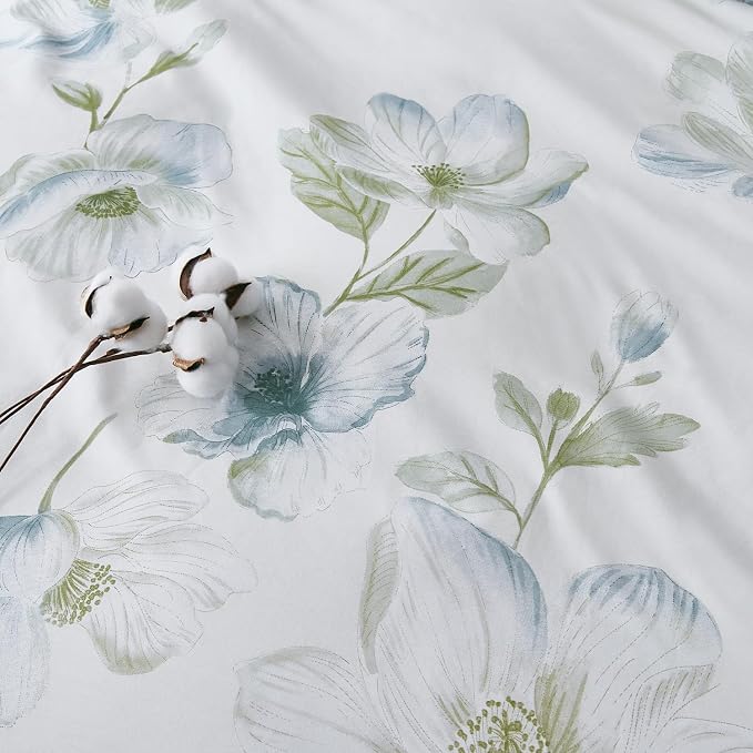OAITE Duvet Cover Set King Size Floral Pattern 500 Thread Count Ultra Soft 100% Cotton Duvet Cover Sets 3-PC, Breathable Duvet Cover with Zipper Closure & Corner Ties