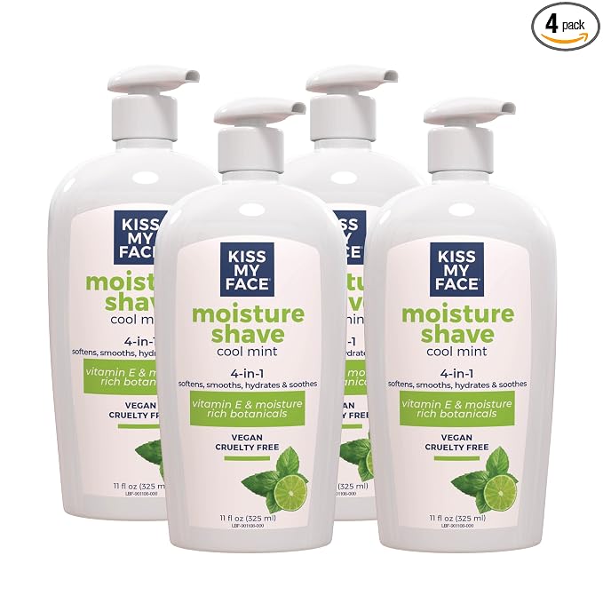 Kiss My Face Moisture Shave Cream, Cool Mint Shaving Cream For Men And Women, 11 Oz Pump Bottle, Cool Mint, 4 Pack