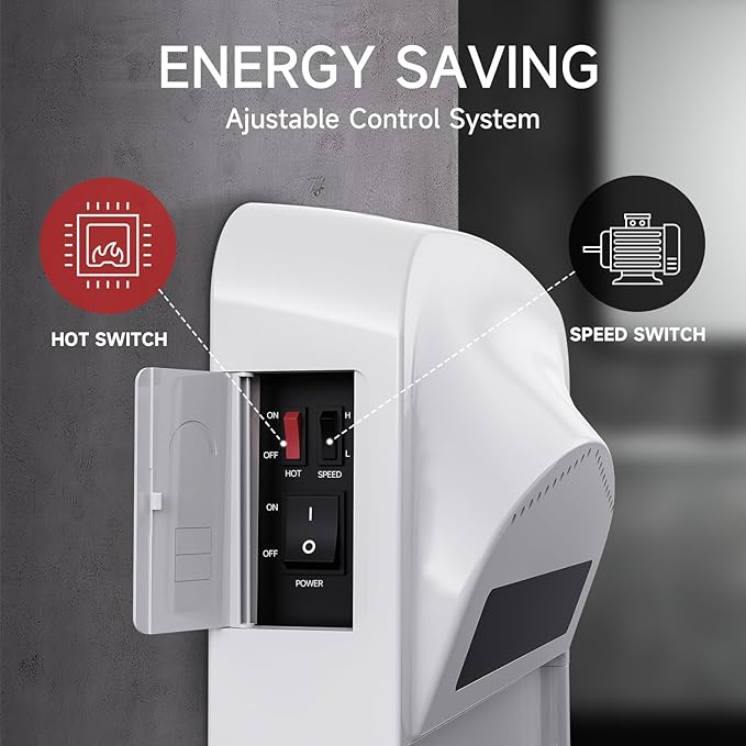 JETWELL Vertical Premium Commercial Hand Dryer- High Speed Jet Air Motor Speed Adjustable with HEPA Filter- Automatic Warm Wind White Plastic Cover Hand Blower