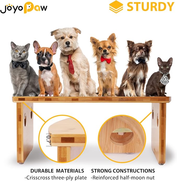 Elevated Dog Bowls, Bamboo Raised Dog Bowl for Large Dogs & Medium Dogs, with 2 Stainless Steel Bowls (10'' Tall–48 oz Bowl)