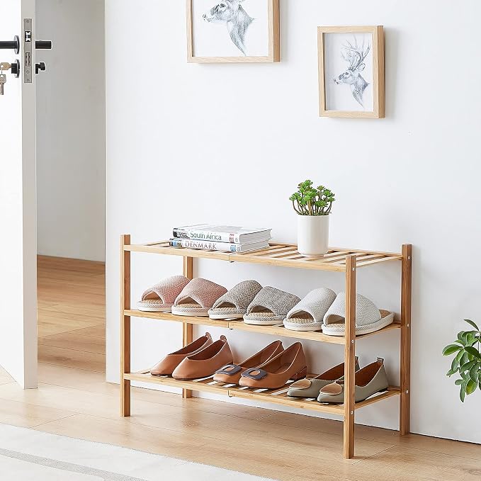 viewcare 3-Tier Free Standing Shoe Racks, Bamboo Wood Shoe Rack for Entryway & Closet, Beautiful | Natural | Functional | Sturdy Shoe Rack