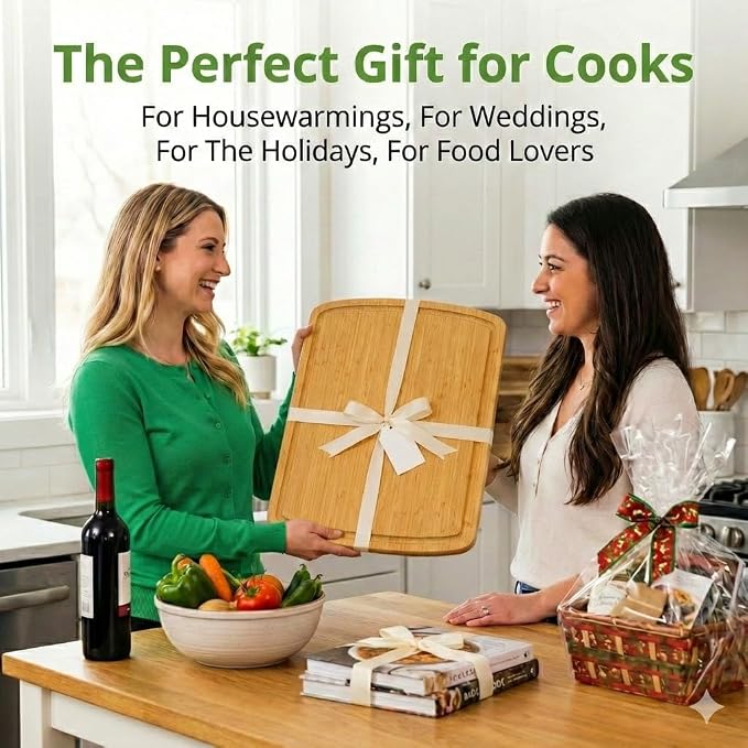 GREENER CHEF 18 Inch Extra Large Bamboo Cutting Board with Lifetime Replacements - Organic Wooden Butcher Block, XL Chopping Board for Kitchen, Meat, Vegetables, and Food Prep