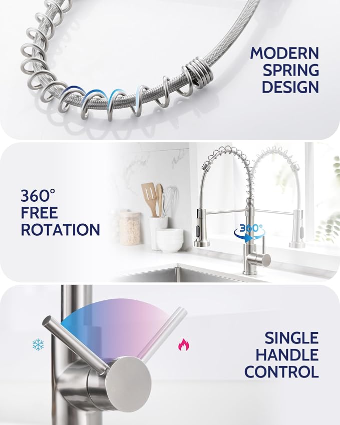 LUFEIDRA Kitchen Faucet with Pull Down Sprayer - Brushed Nickel High Arc Single Handle One Hole Stainless Steel Kitchen Sink Faucets for Farmhouse Camper Laundry Rv Bar Sink, Grifos De Cocina | High-Arc Stainless Steel Pot Filler with Single-Handle Con...