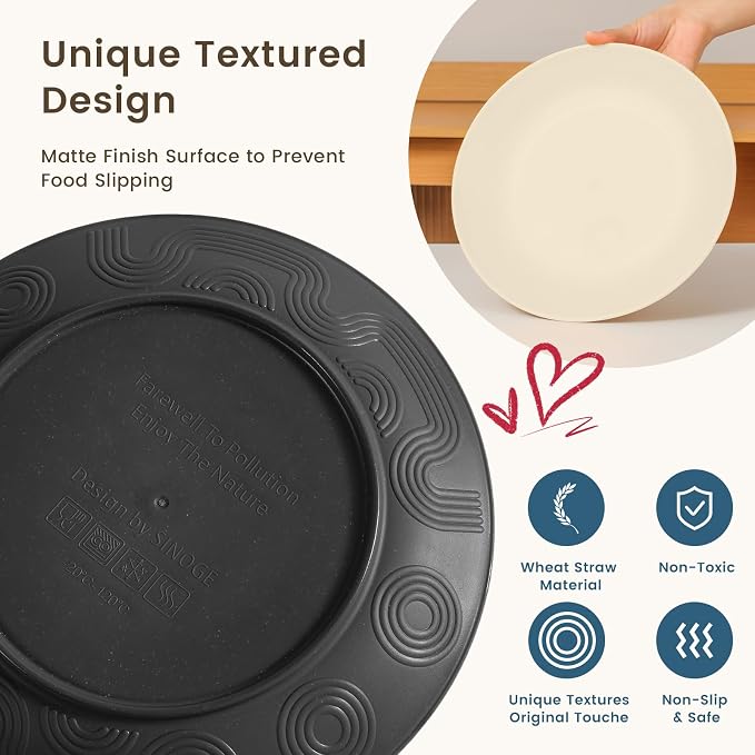 Homienly Wheat Straw Plates and Bowls Set, Lightweight & Unbreakable Dinnerware Set for Kitchen, Parties, Holidays, Microwave and Dishwasher Safe Dish Set - Plate Sets, Bowls, Cups, 24pcs (Grey Stone)