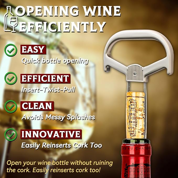 Ah So Wine Opener for Vintage Bottles, Old Wine Corkscrew with Portable Leather Case, Two Prong Cork Puller, for Wine Connoisseurs & Collectors to Uncork, Ideal Gifts for Wine Lovers (classic)