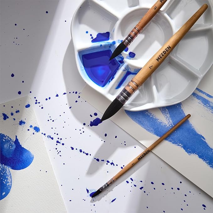 MEEDEN Watercolor Brushes Professional - Synthetic Squirrel Hair Artist Paint Brushes Set with Beech Wood Handle Great for Artists Hobbyists Size 9