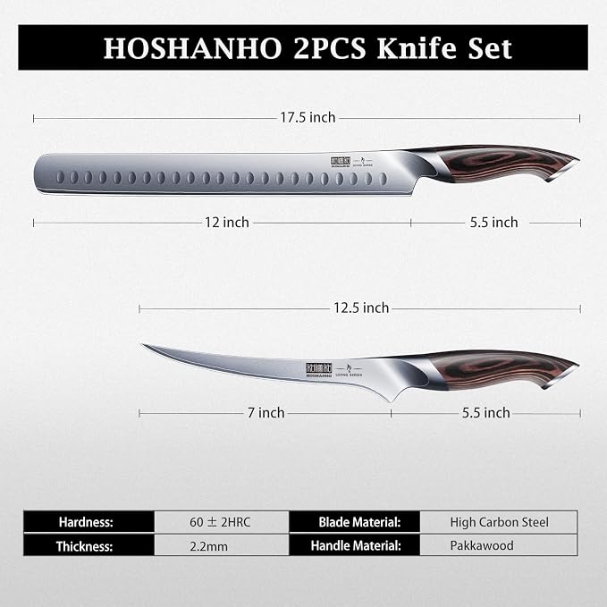 HOSHANHO BBQ Carving Knife Set, Brisket Slicing & Boning Knife for Meat | Professional Ultra Sharp Butcher Carving Knife in Japanese High Carbon Steel, Ergonomic Handle, Gift for Chefs