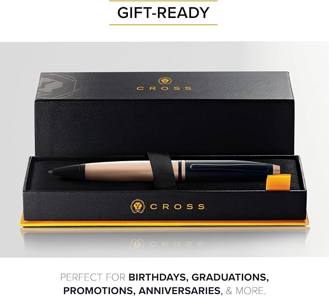 Cross Calais Refillable Ballpoint Pen Presented in a Luxury Gift Box - Medium Point, Black Ink, Brushed Rose Gold & Black