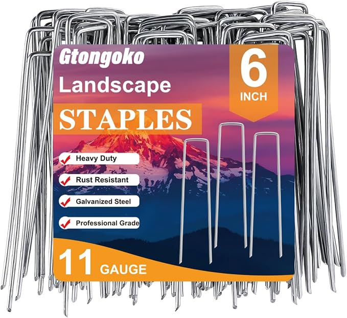 Gtongoko 120 Pack Landscape Staples 6 Inch, 11 Gauge Heavy Duty Galvanized Garden Stakes for Weed Barrier Fabric, Ground Cover, Artificial Turf, Sod, Netting and Irrigation Hose