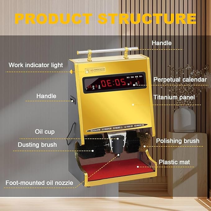 Shoe Shine Polisher Machine, Electric Shoe Polisher with Dual Brush System, Automatic Induction Shoe Shine Machine with Power-Off Protection, Commercial Shoe Care Equipment Black