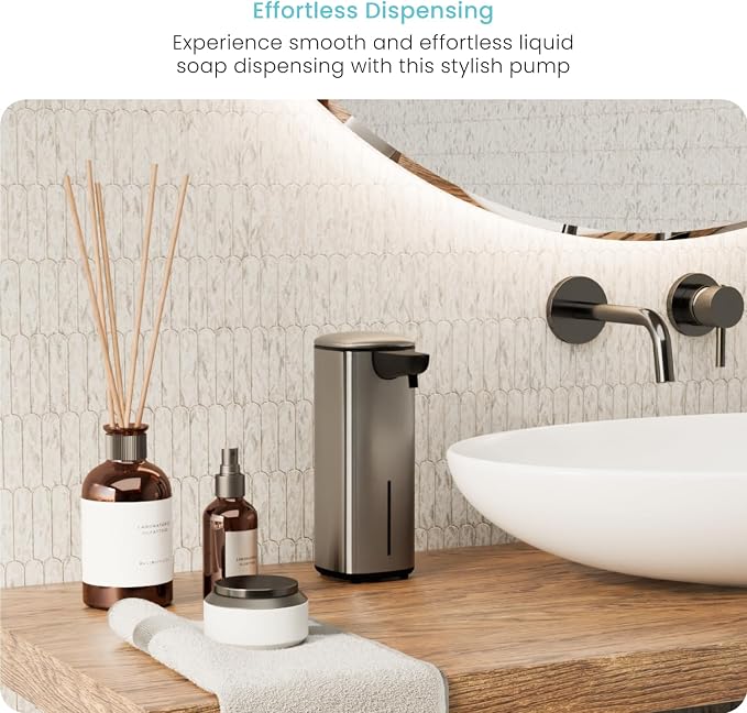 Home Zone Living Liquid Hand Soap Dispenser with Automatic Sensor | Stainless Steel Cover, Adjustable Output and Refillable Pump for Kitchen and Bathroom Sinks