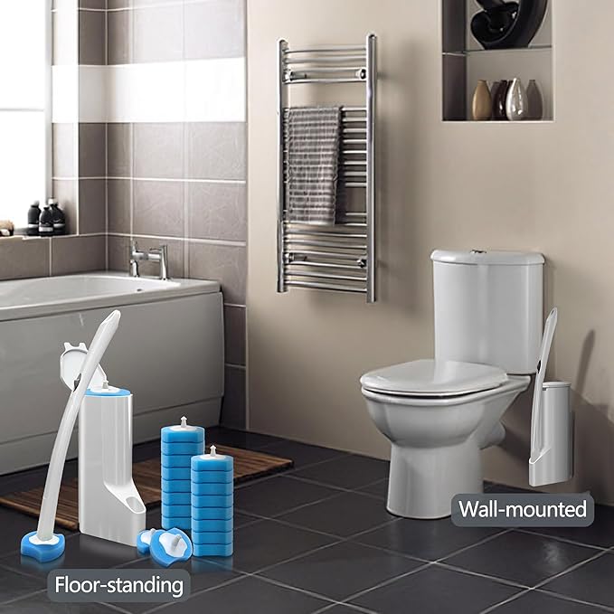 2 Pack Disposable Toilet Bowl Cleaner Wand and Holder Kit with 72 Refills | Toilet Cleaning System-2*16.81" ABS Handle Holder, 72 Replacement Heads for House, Apartment, RV Bathroom Cleaning