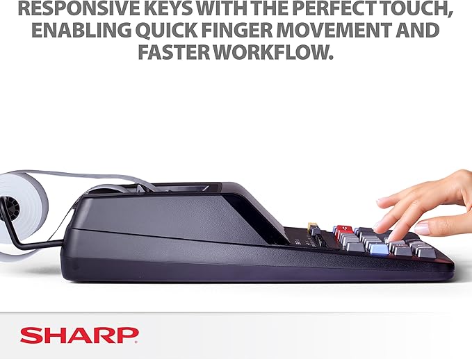 Sharp 12-Digit Print Calculator Desktop Size Adding Machine, Perfect for Everyday Use and Office, Bright, Large Easy-to-Read Numbers on Both the Display and the Two-ColorPrinted Tape (EL2196BL)