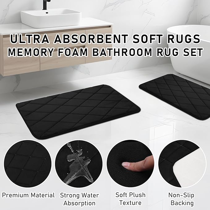 Bathroom Accessory Set - Black Bathroom Set, 27PC Bathroom Accessories Set, Bathroom Sets with Shower Curtain and Rugs, Mini Trash Can, Toilet Brush, Trash Can & Soap Dispenser