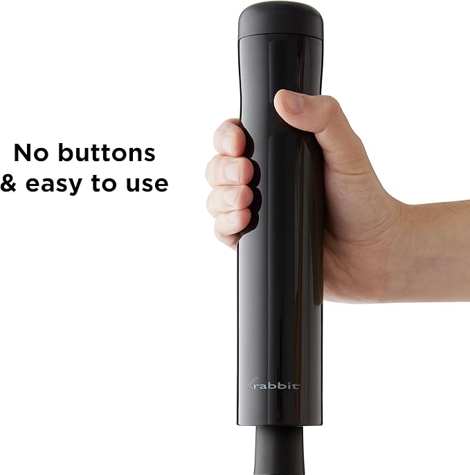 Rabbit Automatic Electric Corkscrew Wine Opener, Cordless Rechargeable, One-Touch Operation, Sleek Shiny Black Finish, Easy to Use for Wine Lovers