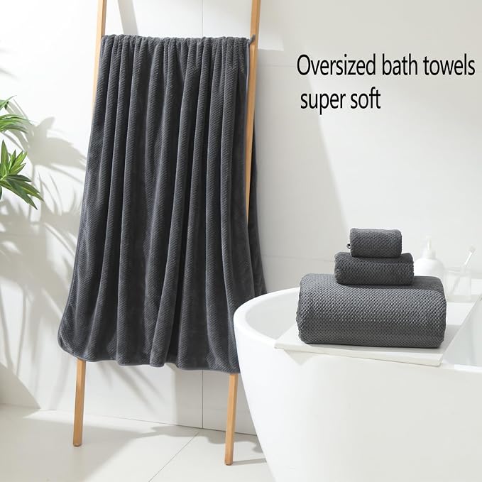 YTYC 39x78 Bath Sheets,Towels for Bathroom,Charcoal Grey,2-Pieces | Extra Large Bath Towels, Super Soft,Highly absorbent,Hanging Loop,Quick Drying,Light Weight,80% Polyester