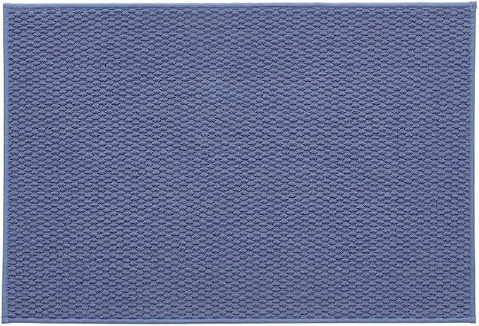 TYUU Bathroom Rugs Non Slip Washable, Super Absorbent Thin Bath Mat Quick Dry Low Pile Bathroom Rug, Denim Blue 24"x36"