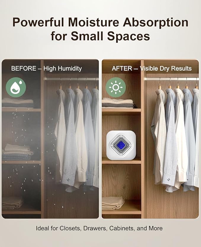 Reusable Mini Dehumidifier, Highly Efficient Dehumidification, Moisture Absorbers with Color Indicator, Portable Dehumidifier for Bedroom Closets, Dehumidifier for Bathroom to Keep Spaces Dry