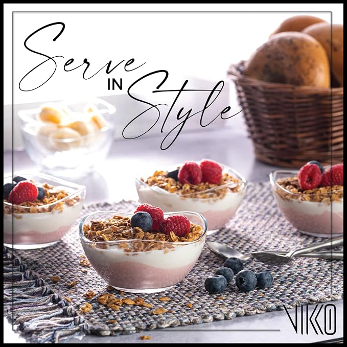 Vikko Dessert Bowls - Set of 12 Small Glass Ice Cream Bowls, 7 Ounce, Microwave and Dishwasher Safe