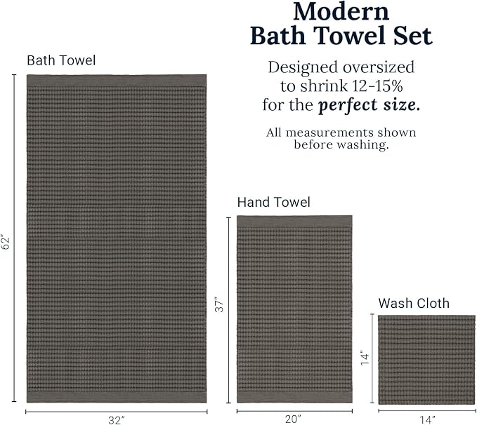 GILDEN TREE Waffle Towel Set Quick Dry Thin | 2 Bath Towels | 2 Hand Towels | 2 Washcloths, Modern Style (Stone)