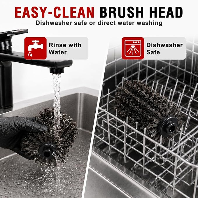 Electric Grill Brush, Rechargeable BBQ Grill Brush with High-Torque Motor, LED Light, Dishwasher-Safe Stainless Steel Rotary Brush Head,150 Mins Runtime Grill Brush for Outdoor Grill