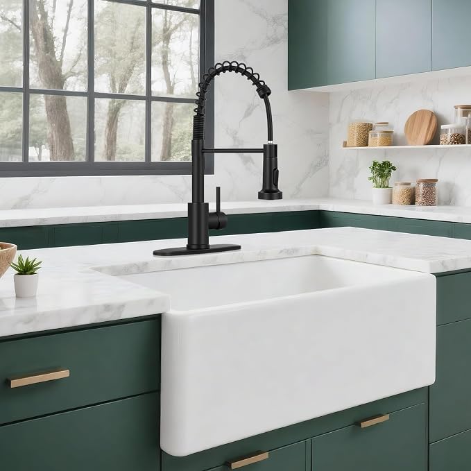 Kitchen Faucet with Pull Down Sprayer Matte Black | 2-mode sprayer, 360° high arc spout, 304 SS build, drip-free valve, fingerprint-resistant, DIY install, NSF certified