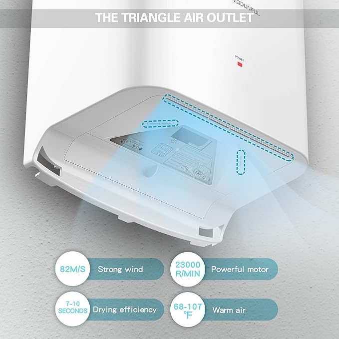 modunful Commercial Hand Dryers for Bathroom: 110V Plug in Hand Dryer, Warm/Cold Dual Airflow, Venue Pure D52327