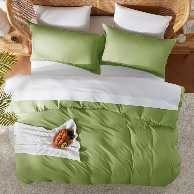 Nestl Twin Duvet Cover Set - Soft Double Brushed Calla Green Duvet Cover Twin XL, 2 Piece, with Button Closure, 1 Duvet Cover 68x90 inches and 1 Pillow Sham