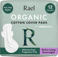 Rael Pads for Women, Organic Cotton Cover - Period Pads with Wings, Feminine Care, Sanitary Napkins, Ultimate Absorbency, Postpartum, Unscented, Ultra Thin (Extra Long Overnight, 12 Count)