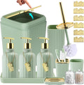 17PCS Bathroom Accessories Set, Green Bathroom Set Bathroom Accessories Set with Trash Can, Toilet Brush, Toothbrush Holder, Qtip Holder & 3PCS Soap Dispenser