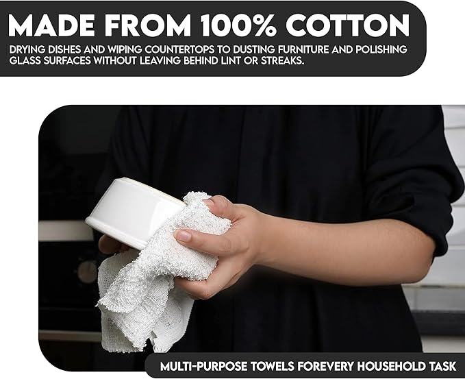 Terry Towels Pack of 120 (14" X 17" Inches) 100% Cotton Terry Barmop Towels - Absorbent & Durable Bar Rags, Multipurpose Cleaning Rags for Home, Automotive & Garage Cleaning Supplies (White)