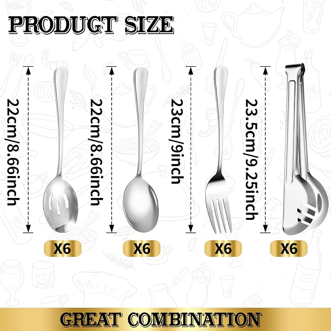 Serving Utensils Set, 24-Piece Large Stainless Steel Serving Spoons and Forks for BBQ, Buffets, Catering, Parties, Weddings, Restaurants - Silver