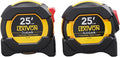 LEXIVON [2-Pack] 25Ft/7.5m Tape Measure, DuaLock & AutoLock | 1-Inch Wide Blade with Nylon Coating, Matt Finish White & Yellow Dual Sided Rule Print | Ft/Inch/Fractions/Metric (LX-204)