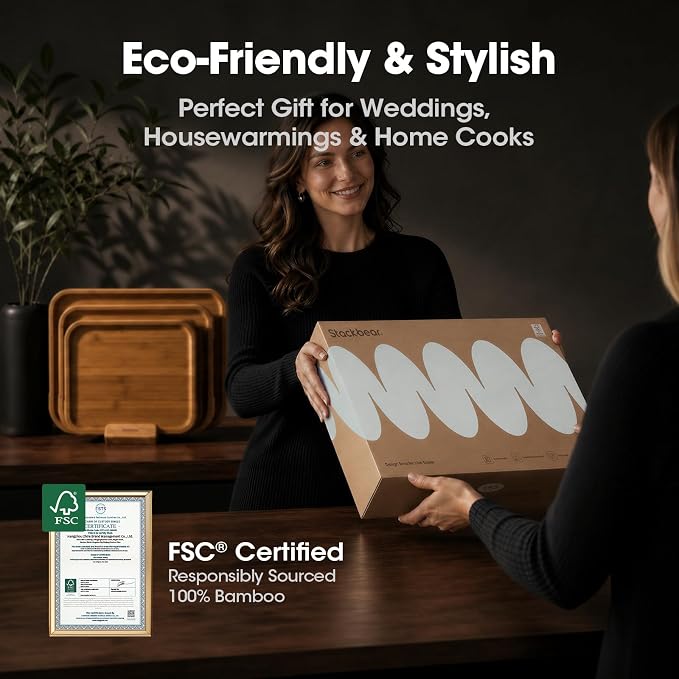 FSC-Certified 15'' x 11'' Deep-Carbonized Bamboo Cutting Board for Kitchen | Wood Chopping Board with Reversible Charcuterie & Juice Groove, Easy-Grip Handles, House Warming Gifts