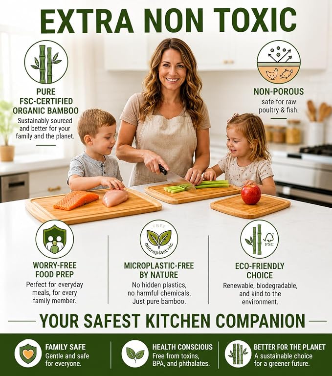 Greener Chef Luxury XL Bamboo Cutting Board Set of 3 with Vertical Grain Strength Technology - Extra Large Wood Cutting Boards for Kitchen and Lightweight Chopping Board Set - Replacements for Life