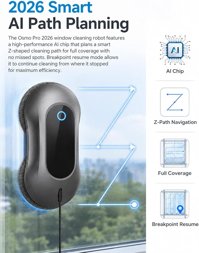 2026 Completely Upgraded Window Cleaning Robot with Smart AI Navigation, Dual Water Spray with 5500Pa Suction Automatic Glass Cleaning Robot for High-Rise Windows and Mirrors